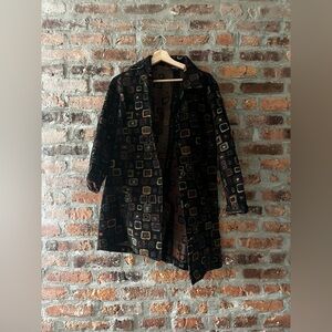 Nomadic Traders XS/S Vintage Unique Black Coat with Multicolor Geometric Squares